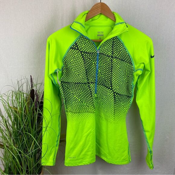 Nike Pro Green Print Half Zip Long Sleeve Sport Athletic Top M - Picture 2 of 7